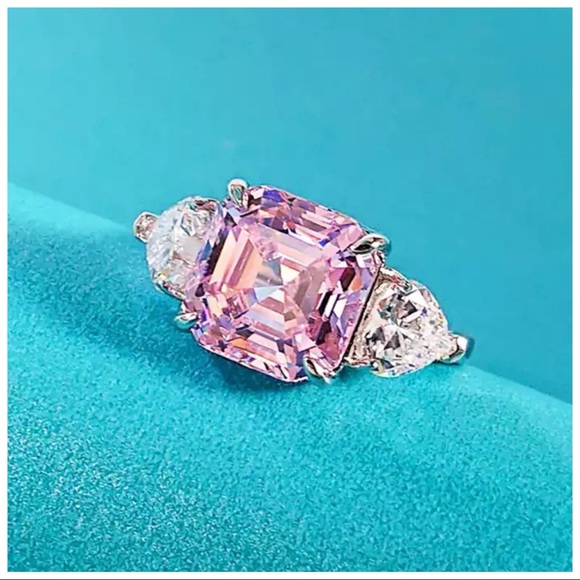 🎁 The Jamielee Asscher Cut Pink Diamond 925 Sterling Silver Ring - Picture 4 of 6